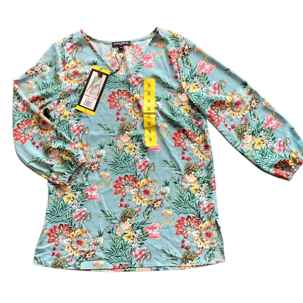 NWT woman’s small Mario Serrani green floral paisley top 3/4 sleeves